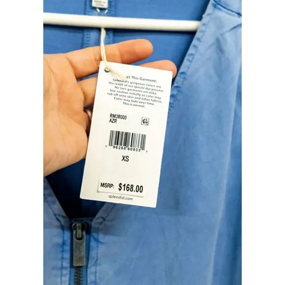 Splendid NWT Azure Blue Emerson Zip Front Casual Short Sleeve Utility Romper XS - Picture 8 of 16